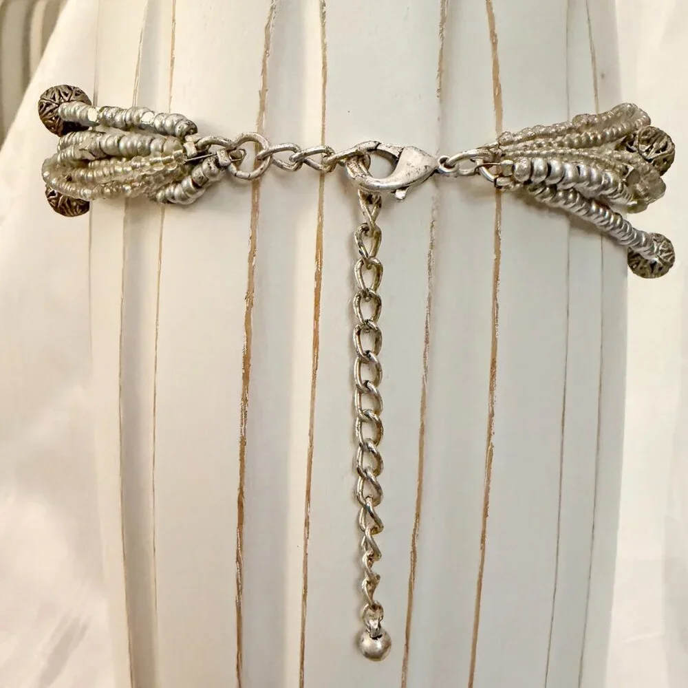 Vintage Inspired Silver Filigree Statement Necklace Multi-Strand Boho Medallion - Picture 7 of 8